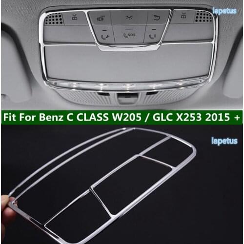 Lapetus Accessories For Mercedes Benz C CLASS W205 / GLC X253 2015 - 2021 Chrome Roof Reading Lights Lamps Decoration Frame Trim