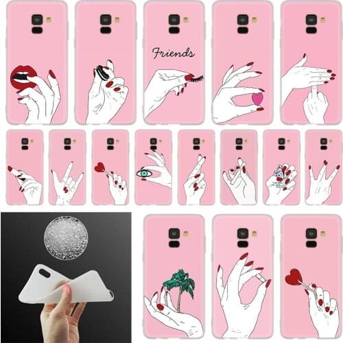Case For Samsung Galaxy A10 A20 A30 A40 A50 A51 A70 A6 A8 Plus A7 A9 2018 A3 A5 2017 Best Friend Pink Hands Red Nails Minimalist