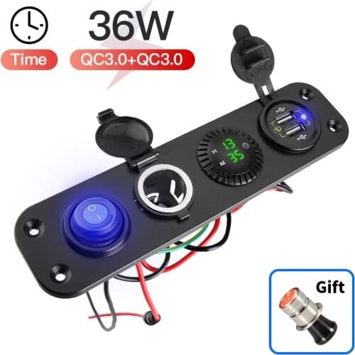 Dual USB Charger QC3.0 Car Cigarette Lighter Socket Splitter 250W Waterproof 12V Power Adapter Outlet Time Clock LED Display