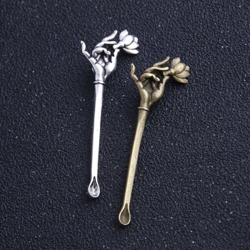 4pcs 19*59mm Two Color Metal Zinc Alloy Lotus Hand Charms Fit Jewelry Can Lick Ears Pendant Charms Makings