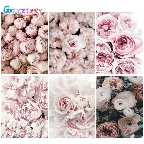 GATYZTORY Coloring By Numbers Pink Rose Acrylic Handpainted Wall Art Painting By Numbers For Children Flower Home DecorKits