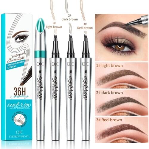 3D Microblade Eyebrow Pencil Waterproof Prong Eyebrow Pencil Long Lasting Natural Dark Brown Fine Line Liquid Eyebrows Pencil