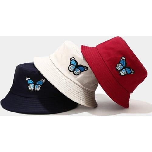 Spring Butterfly Bucket Hats For Women Hip Hop Men Summer Black Outdoor Casual Fisherman Unisex Basic Sun Caps PJ186
