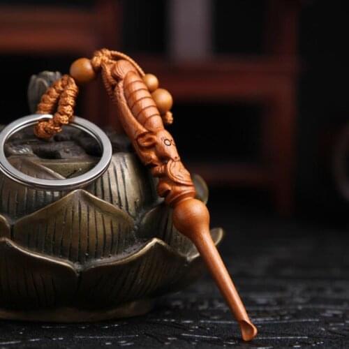Chinese Peach Wood Carved Safe And Good Luck Earpick Exquisite Car Key Chain Pendant