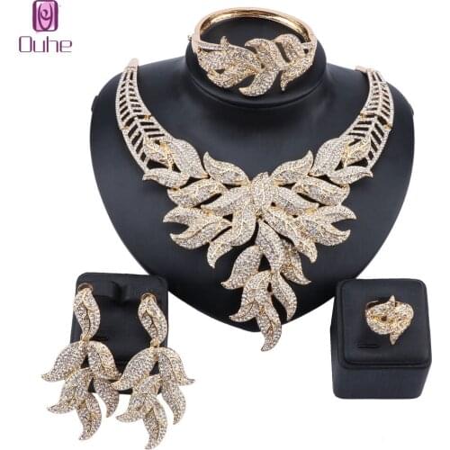 Fashion Bridal Full Rhinestone Necklace Earring Set Dubai Luxury Wedding Jewelry Set Gold Color Womens Costume Jewellery Gifts