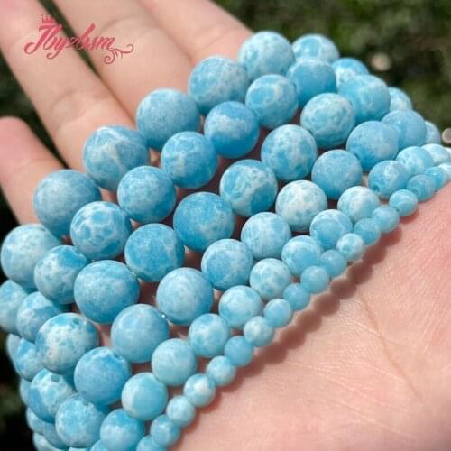 4/6/8/10mm Round Skyblue Sea Sediment Frost Mate Stone Beads Loose Spacer For Jewelry Making DIY Necklace Bracelet Strand 15"