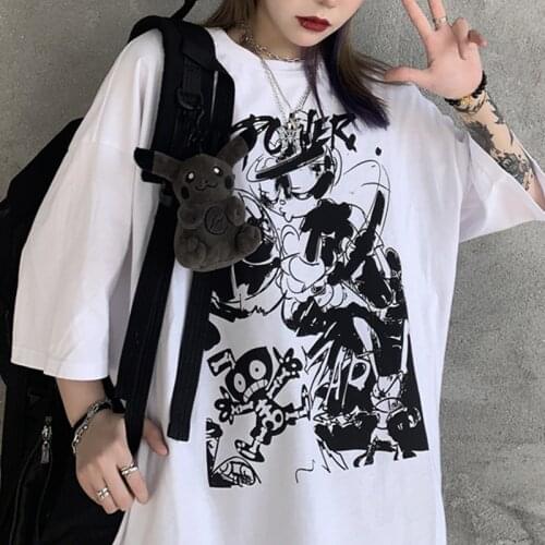 Summer Streetwear Gothic Punk Graphic Anime Print Tops Plus Size Women T-Shirts Korean Harajuku Y2K Black Dropshipping Clothes