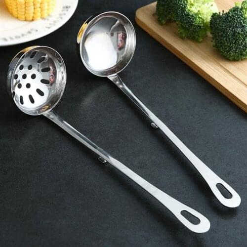 Stainless Steel Soup Ladle Colander Flatware Cookware Steel Slotted Spoon Cooking Utensil Home Kitchen Hot Pot Soup Spoon