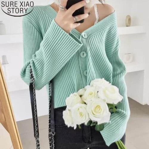 Korean Fashion Sweater Women Autumn and Winter Clothing All-match Short Length Long Sleeve Solid Sweater Women Cardigans 16181