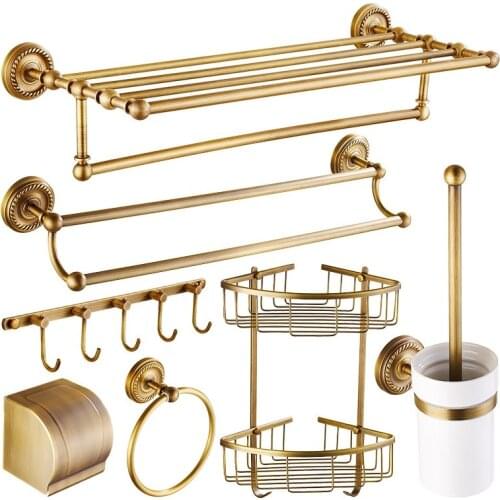 Solid Brass European Bathroom Accessories Set Antique Carved Bathroom Hardware Sets Luxury Bathroom Products