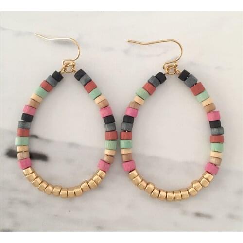 New Bohemia Gold Color PLating Bead Colorful Strand Waterdrop Shape Drop Earrings For Women Girl Vintage Chic Decoration Jewelry