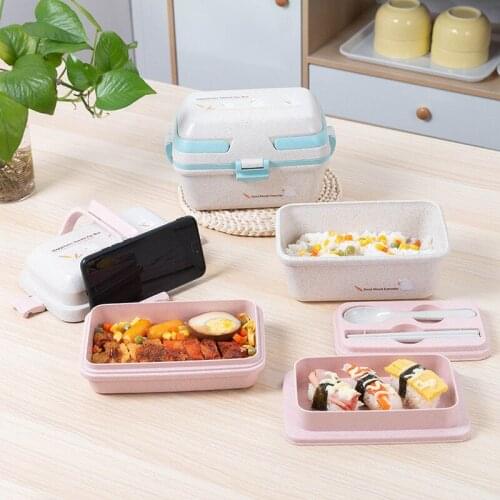 Portable Lunch Box Three Layer Microwave Heatable Meal Case With Mobile Phone Holder Design Office Worker Student Food Container