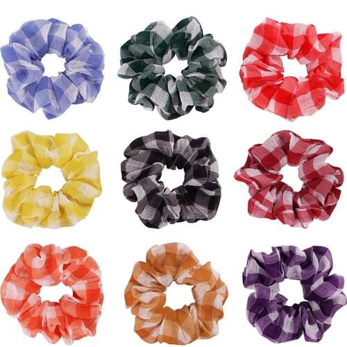 New hot Sale 1pc Chiffon plaid simple wild fashion lady hair ring Scrunchie Elastic Hair Band Hair Ties Rope Hair Accessories