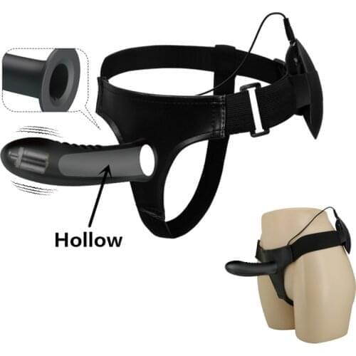 Hollow Design Silicone Lesbian Strapon Harness Vibrator Dildo For Couple Women Men Wearable Vibrating Fake Penis Adult Sex Toys
