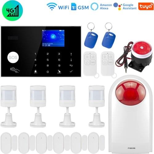 WIFI GSM 4G Alarm System Tuya App Control Home Security Motion Sensor Buglar Alarm 2.4inch Full Touch 4G GSM Color Screen Panel