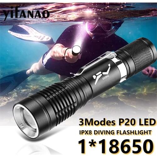 Super Bright Diving Flashlight IPx8 Highest Waterproof Rating Professional Diving Light Powered by 18650 Battery With Hand rope
