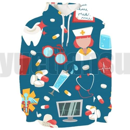 3D Doctor Nurse ECG Hoodie boys girls Sweatshirt Long Sleeve Boys/Girls Tracksuit Harajuku Streetwear Pullovers Fashion Clothes