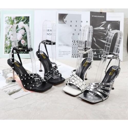 Block Heels 2021 Sandals Buckle Strap Large Size Clear Shoes Chunky New Fashion Big Multicolored Retro Rhinestone Comfort Girls
