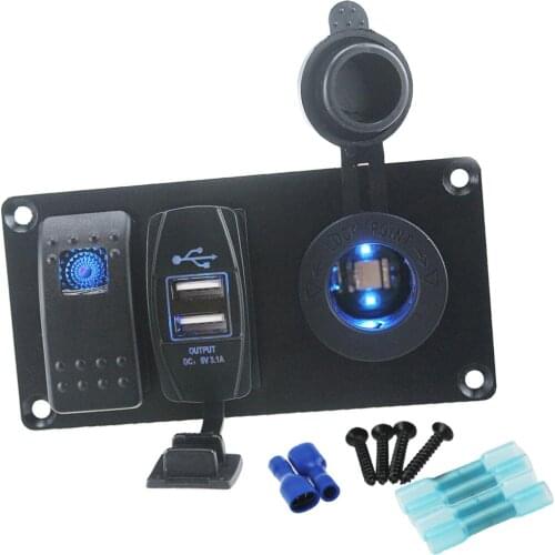 Waterproof USB Cigarette Power Socket Rocker Panel Car Marine Boat Blue Led