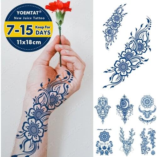 Juice Lasting Waterproof Temporary Tattoo Sticker Mandala Sun Flower Henna Totem Flash Tattoos Women Ink Arm Body Art Fake Tatto
