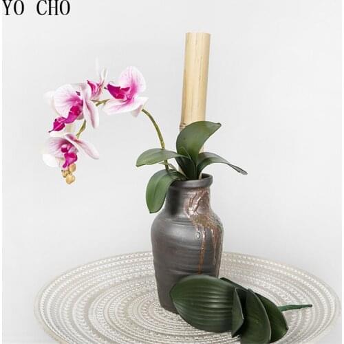 YO CHO 1pcs Real Touch Latex Flowers Artificial Orchids Leaves Fake Plants Home Wedding Decor PU Artificial Leaves Orchidee Leaf