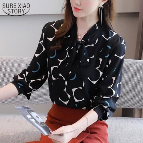 2021 Western Style Womens Chiffon Blouse Printed Long Sleeve Autumn New Shirts Fashion Floral Bottoming Shirt Feminine 11449