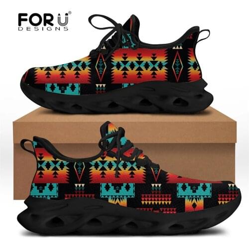 FORUDESIGNS Women Shoes Black Native Tribes Pattern Outdoor Casual Fashion Footwear Walking Shoes Ladies Lace UP Spring Shoes