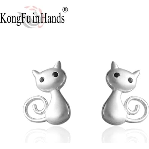 925 Sterling Silver Lucky Cat Stud Earrings For Lady Sporty Style Birthday Gift For Women Casual Daily Wear Hypoallergenic