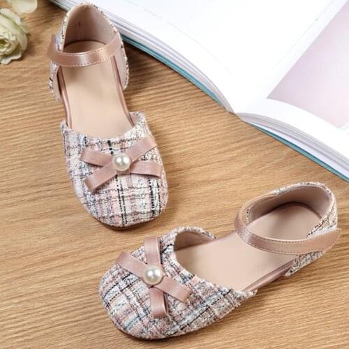 4-12 Years Little Girl Princess Shoes Children Autumn Pearl Linen Dress Shoes Kids Wedding Flower Girl Shoes Girls Sandals