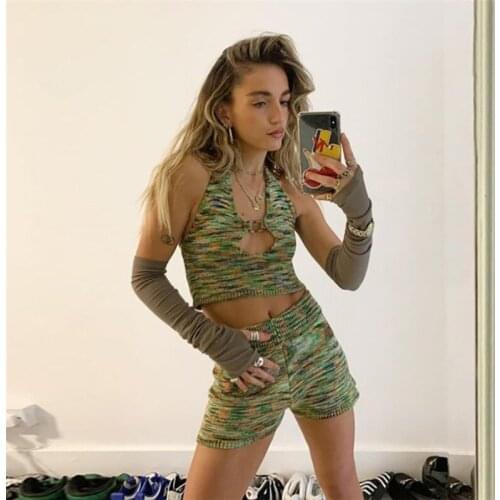 Womens Suit Two Pieces Knitting Tracksuit Short Sleeve Suits Women 2021 Casual Tracksuits Casual Sexy Fashion Lady Set