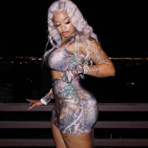 2021 Autumn Suit Long Sleeve One-Shoulder Vintage Print T-shirt And Bodycon Skirt 2 Piece Set Women Streetwear Tracksuit