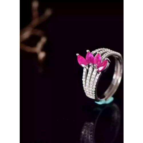 Natural red ruby gem Ring Natural gemstone ring 925 sterling silver trendy Luxury identity feathers Layers women party Jewelry
