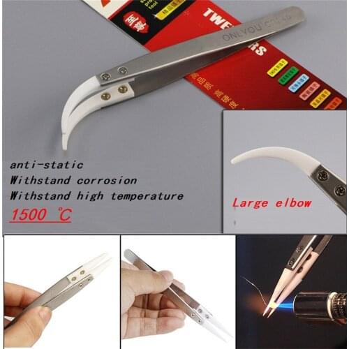 1pcs/set Anti-Static nonmagnetic High temperature resistance Ceramic Tweezers stainless steel tweezers Removable Heat Resistant