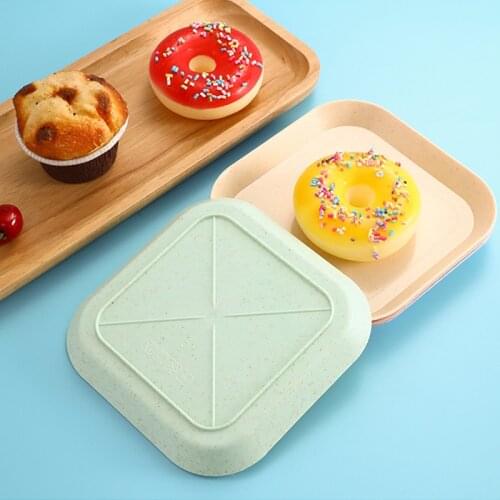 1Pc Wheat Straw Square Plate Kids Snack Plates Children Fruit Dessert Saucer Baby Feeding Tableware Cute Dinnerware Cake Dishes