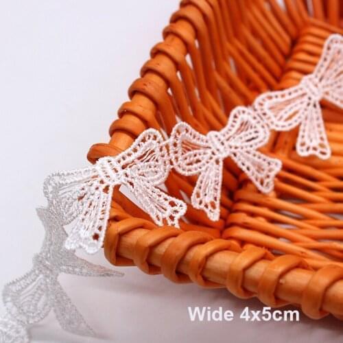 1Yard Embroidery Flower Bow Lace Fabric 4cm Lace Trim Guipure Lace Ribbon Crafts Sewing Trimmings Dress Decoration crafting LP17