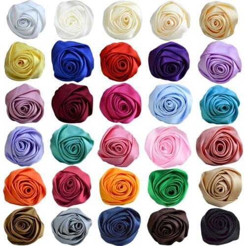 Free ePacket 50pcs 5.5cm Rolled Satin Fabric Rose Flower for Girls Hair Accessories DIY Craft Wedding Bridal Boutique Flowers
