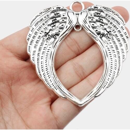 2pcs Antique Angel Wings Heart Charms Pendant For DIY Necklace Jewelry Making Findings Accessories
