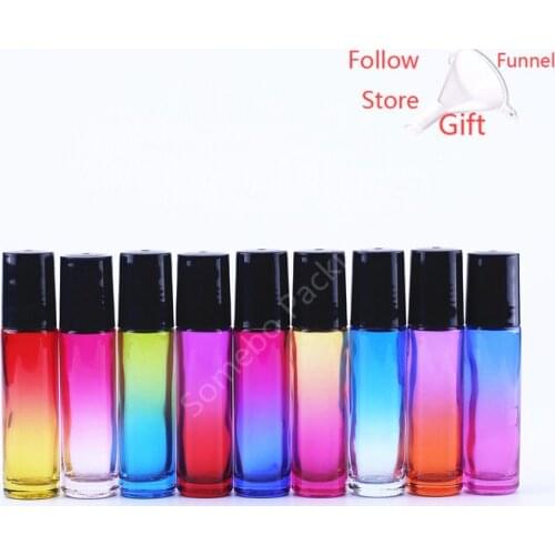 360pcs/lot 10ML Gradient Color Thick Glass Roll On Essential Oil Empty Parfum Bottles with Roller Ball Travel Use