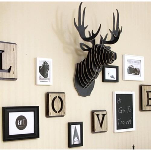 3D Wooden Animal Deer Head Art Statue Home Office Wall Hanging Decoration Storage Holders Craft Figurine Home Decor Accessories