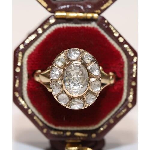 Antique Orjinal Victorian Time 18k Gold Natural Rose Cut Diamond Decorated Amazing Strong Ring