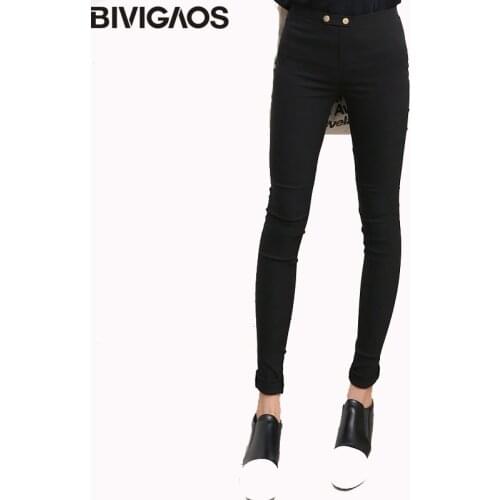 BIVIGAOS Summer New Fashion Korean Womens Elastic Skinny Two Buttons Woven Leggings Slim Thin Pencil Pants For Women Clothing