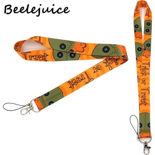 Halloween Trick or Treat Neck Keychain Necklace Webbings Ribbons Anime Neck Strap Lanyard ID badge Holder Keychain Lanyards