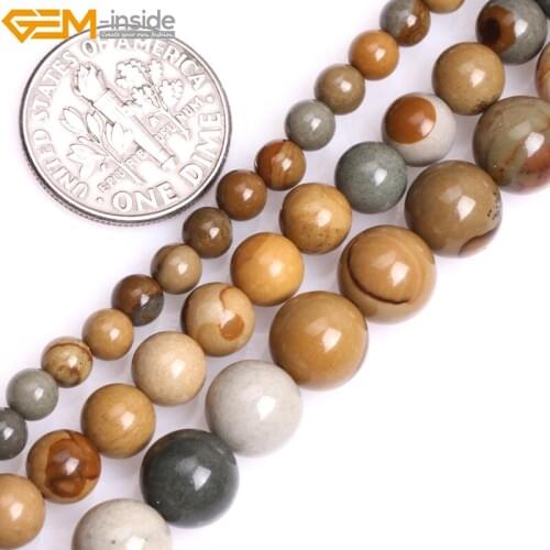 Gem-inside 4-8mm 15'' Natural Round Yellow American Woldhorse Picture Jasper Beads For Jewelry Making Trinket Bracelet DIY Beads