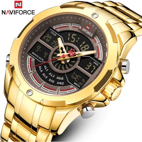 New NAVIFORCE Gold Men Watch Waterproof Sports Mens Quartz Wrist Watch Digital Male Top Brand Luxury Clock Relogio Masculino