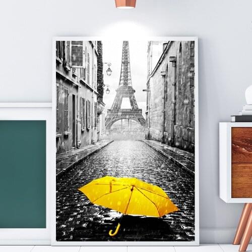 Black and White Photograph Landscape Wall Art Yellow Umbrella Canvas Poster Prints Nordic Style Painting Picture for Living Room