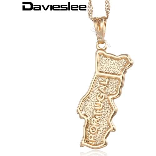Davieslee Womens Pendant Portugal Map Gold Color Pendants Necklaces For Woman Jewelry 2018 Gifts Dropshipping Wholesale LGP330