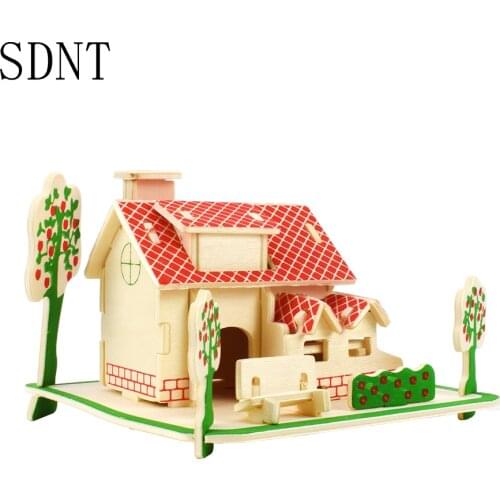 Wooden Toys Apple Orchard Cute House Building 3D Puzzles for Kids Games Educational Toy Model Hobby Creative Gifts Wood Puzzle
