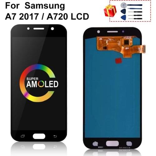100% Super AMOLED For Samsung Galaxy A720 LCD A720F A720M Display Touch Screen Digitizer Replacement Parts For A7 2017 LCD