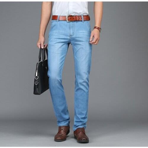 New Cotton Men Business Classic Jeans Homme Pantalones Hombre Soft Elastic Blue Denim Overalls Mens Pants