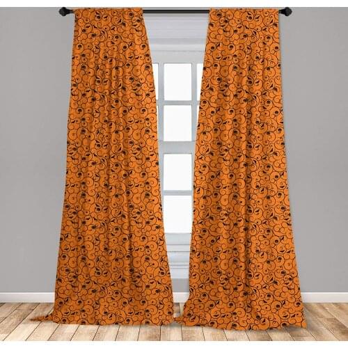 Halloween Curtain Floral Swirls with Dots Little Bats Open Wings and Pumpkins Seasonal Window Treatment Living Room Bedroom